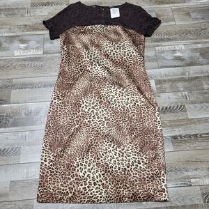 New Timeless Naeem Khan Cheetah Lace Shift Dress Size Small